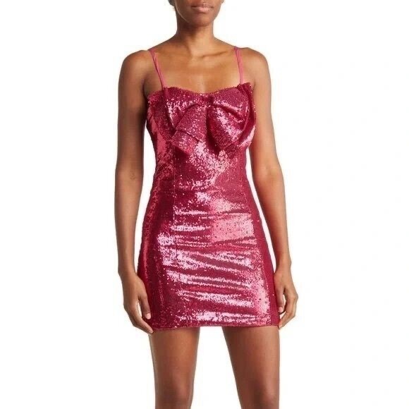 NWT Hot Pink Sequin Bow Dress - Picture 1 of 10